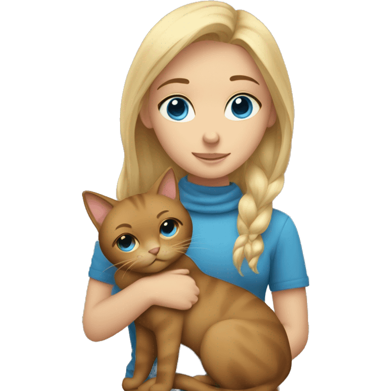 Blonde girl with blue eyes cuddling brown cat emoji