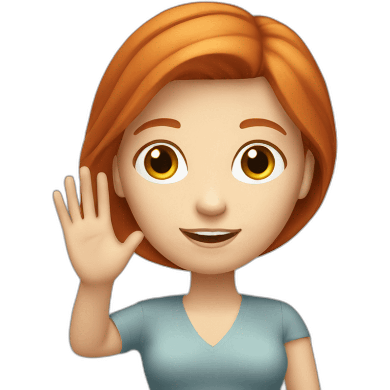 redhead white woman with medium long straight hair, waving emoji