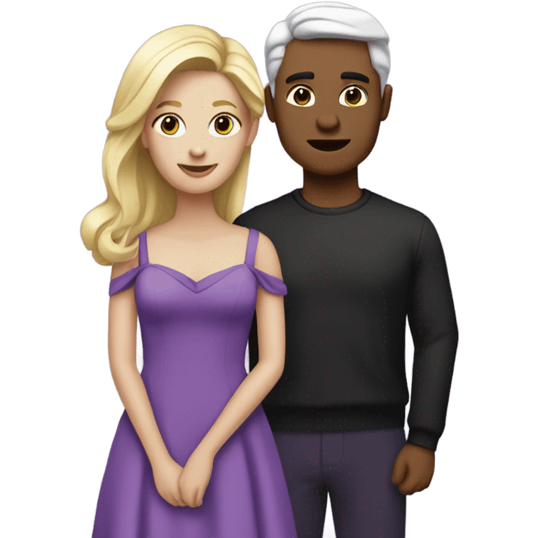 Blond hair and black hair with purple dress emoji