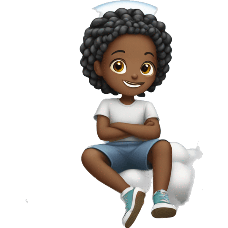 Small black child with cornrows floating and sitting on a cloud  emoji