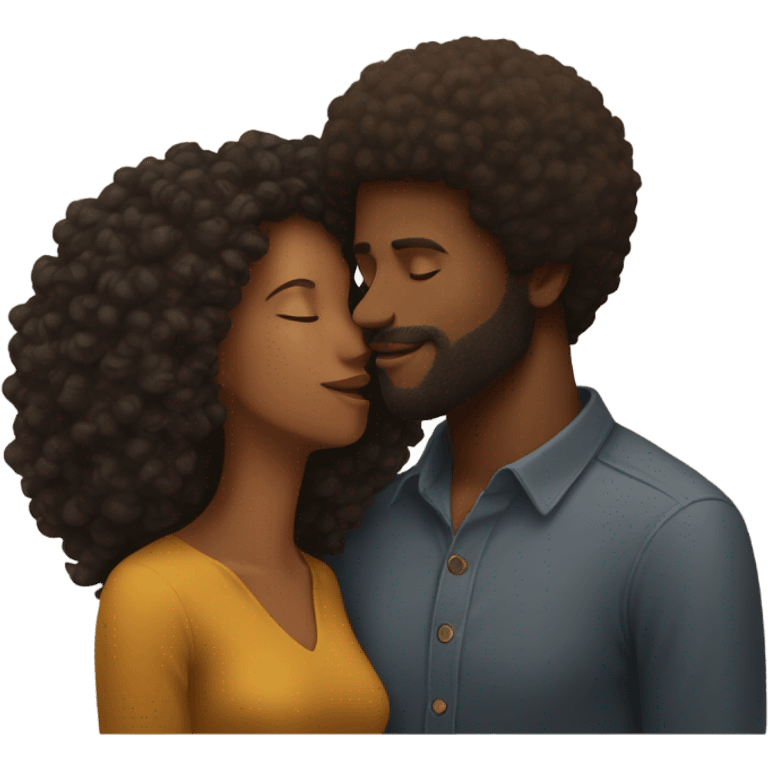 Black man with Afro kissing brown women  emoji