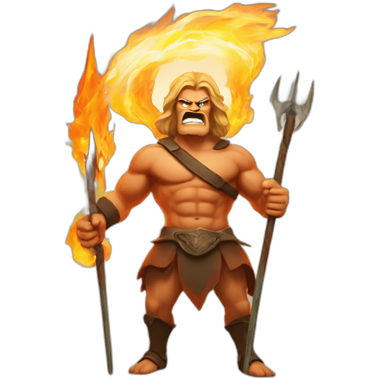 Angry Man standing with a trident surrounded by fire add fire to the background  emoji