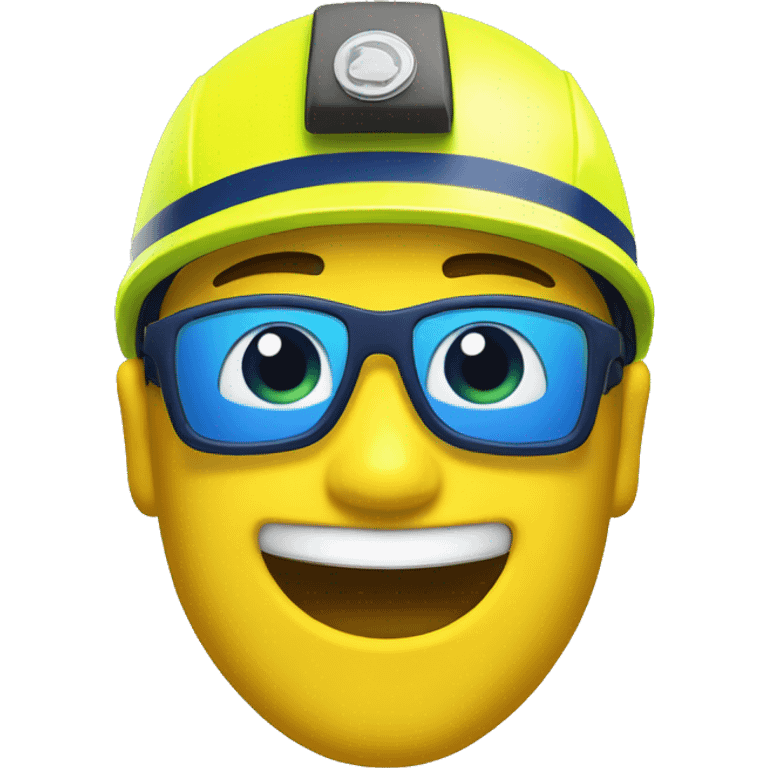 a yellow male rescuer with a fluorescent yellow and blue navy outfit and a fluorescent yellow helmet smiling emoji