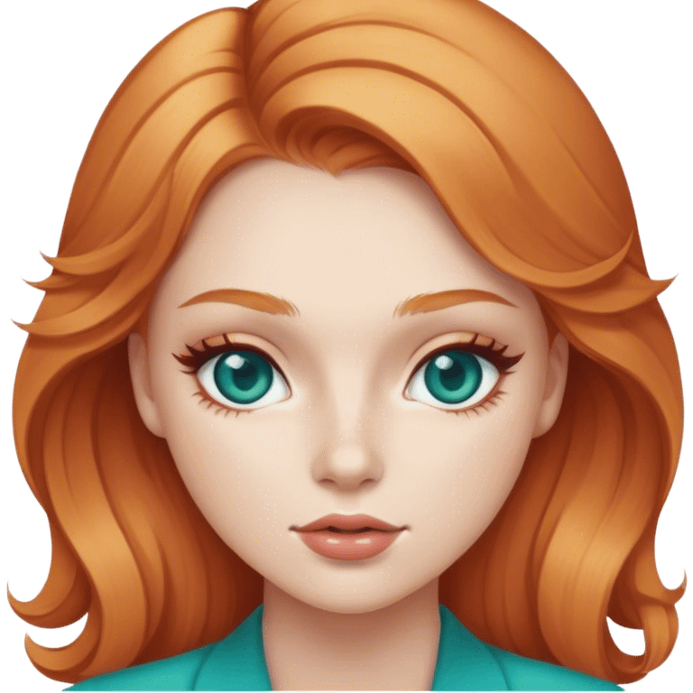 strawberry blonde young woman with teal eyes and beauty mark emoji