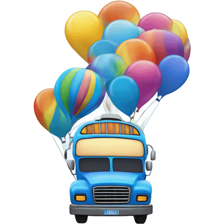 Blue party bus with a hot air balloon on top  emoji