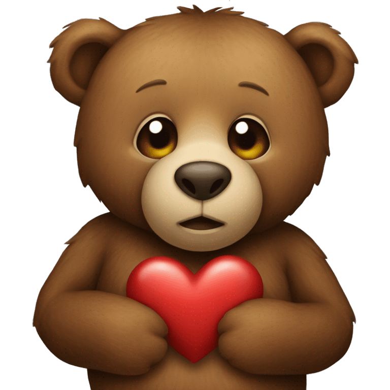 brown stuffed bear holding a heart emoji