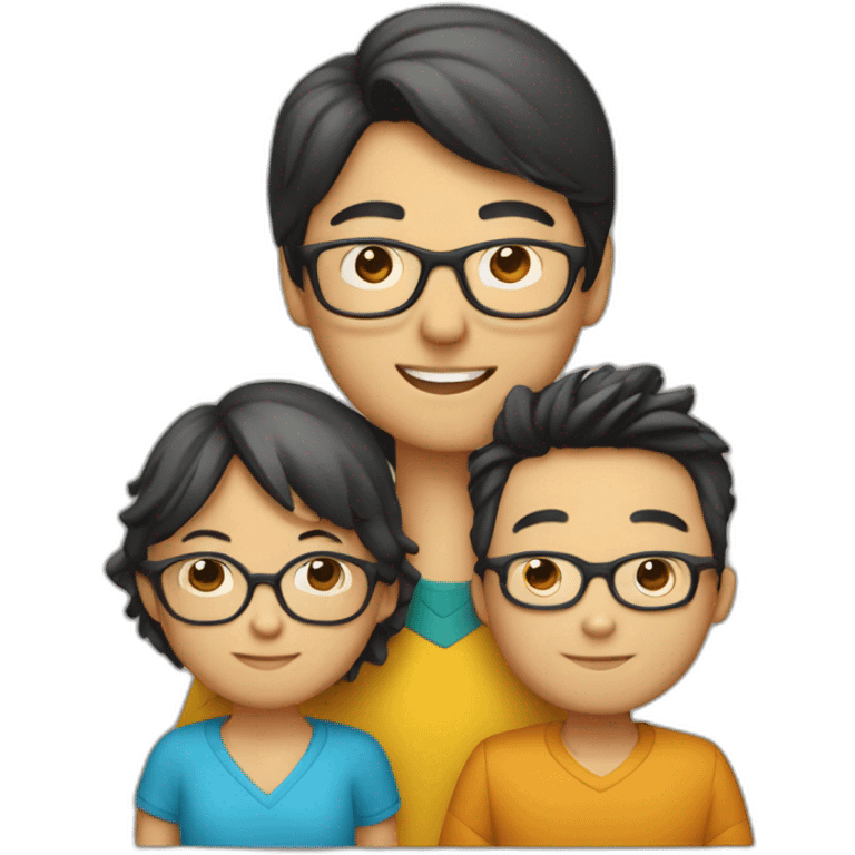 Familia hombre con gafas, mujer china y niño emoji