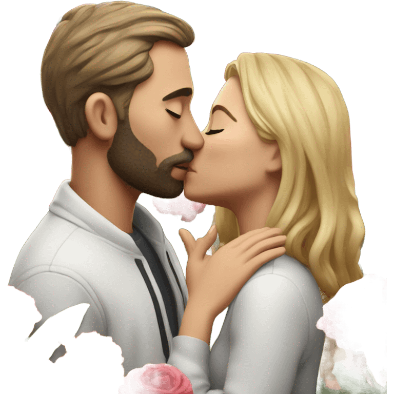 Hyper Realistic Couple kissing surrounded by flowers emoji