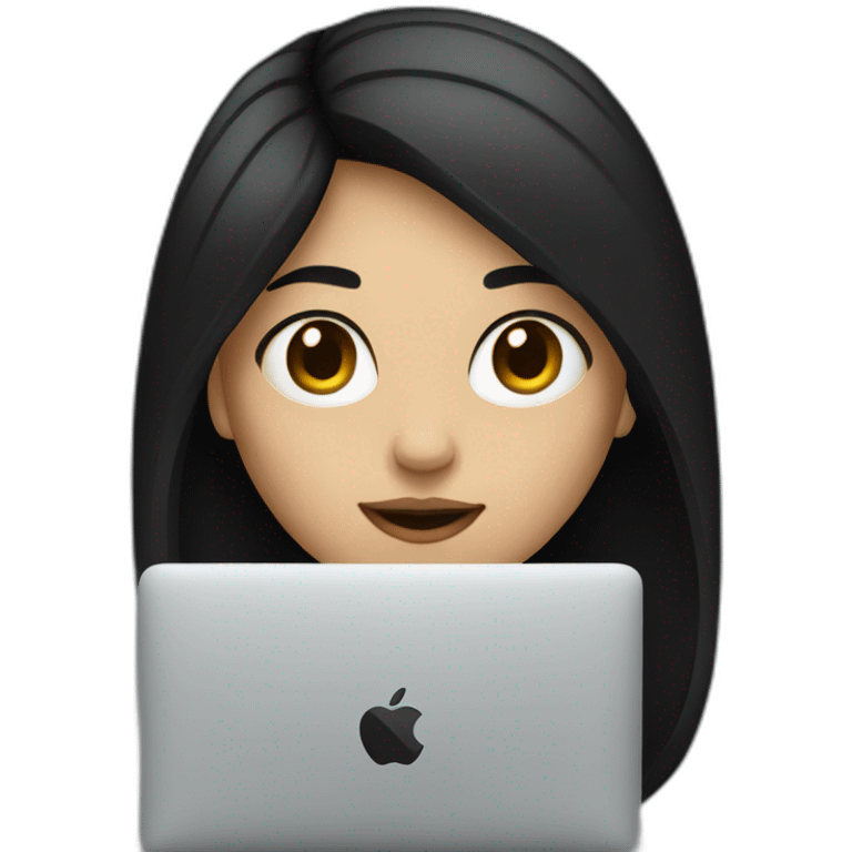 Programmer girl with black straight hair with macbook emoji