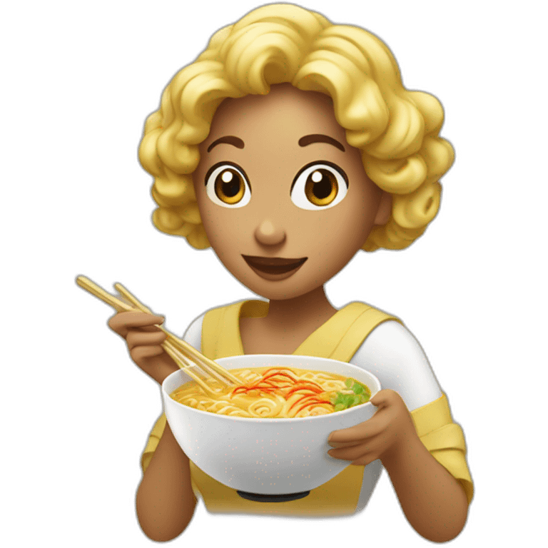 Golden woman from jibaro eating ramen emoji