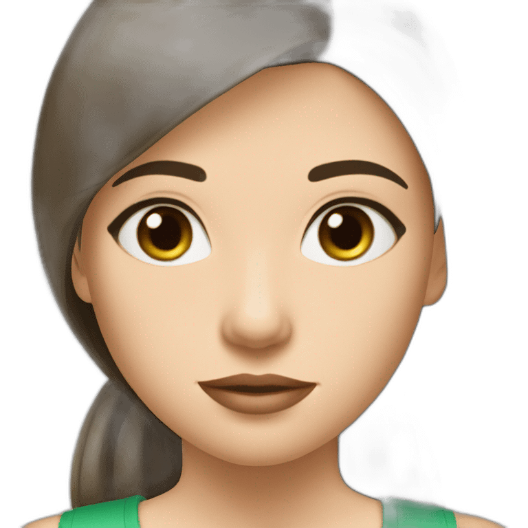 Fair skinned brunette, straight hair, pretty girl with dark eyes, wearing a green top emoji