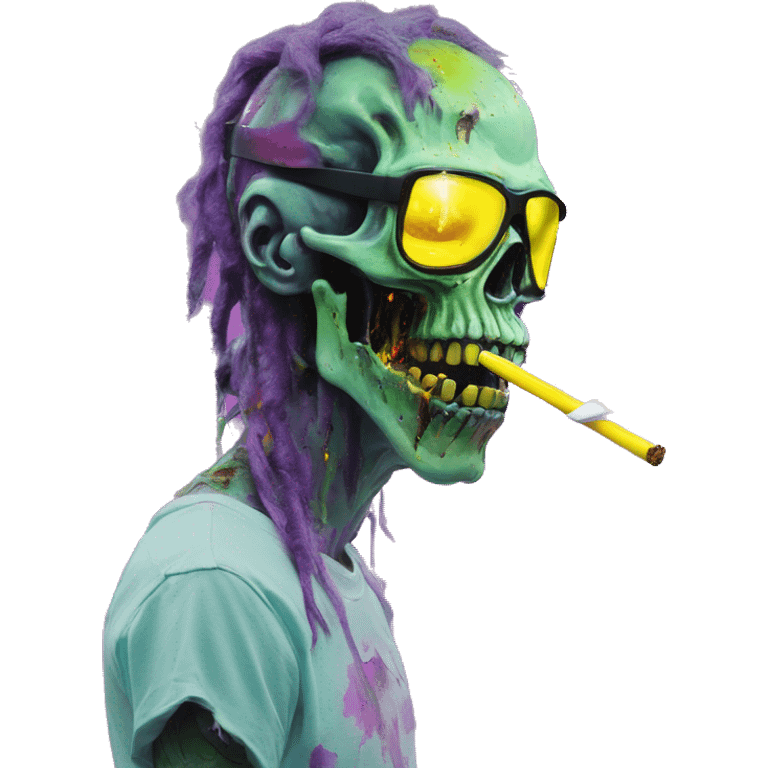 .Zombie_ Vaporwave black holographic oilslick zombie unicorn smoking beakerbong yellow caution tape emoji