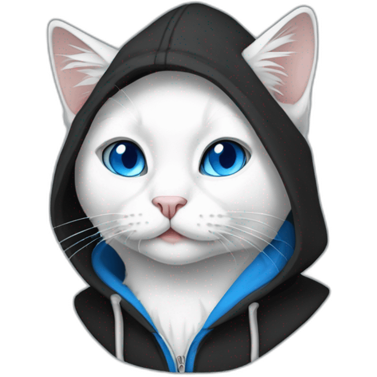 White Cat in  black hoodie blue eyes programmer emoji