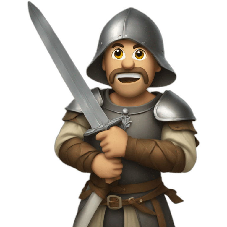 medieval man with a sword coming out of his mouth, looking up emoji