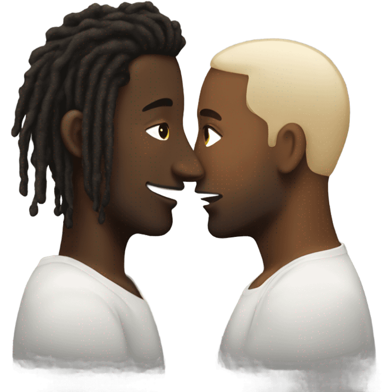 Black man with dreads kissing white man with brown hair. emoji