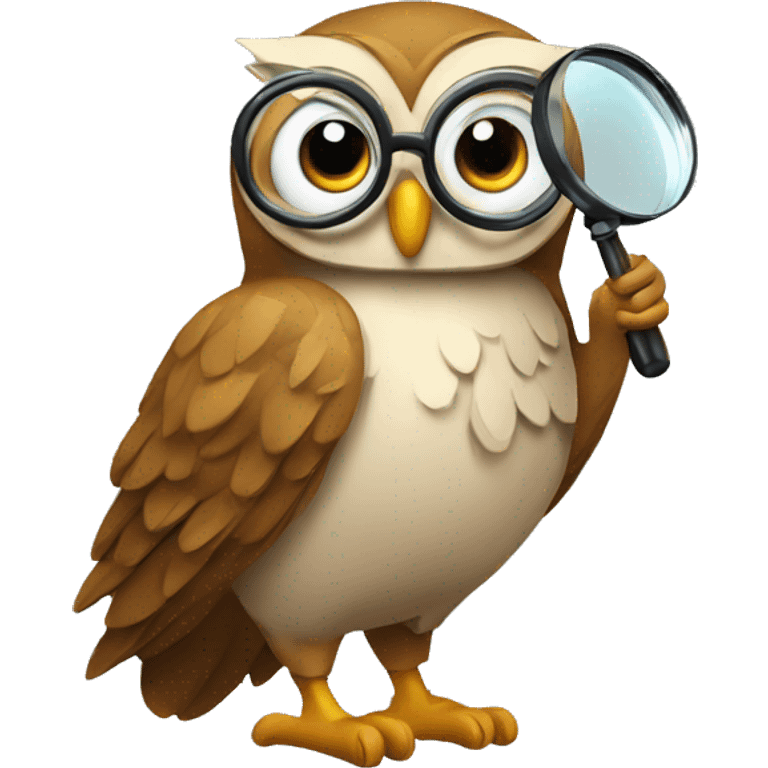 A wise owl with a magnifying glass emoji