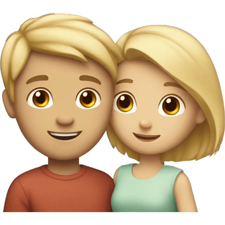 A couple hugging. A girl with blonde strands and brown hair , short and petite. A boy with fair short hair , tall and strong  emoji