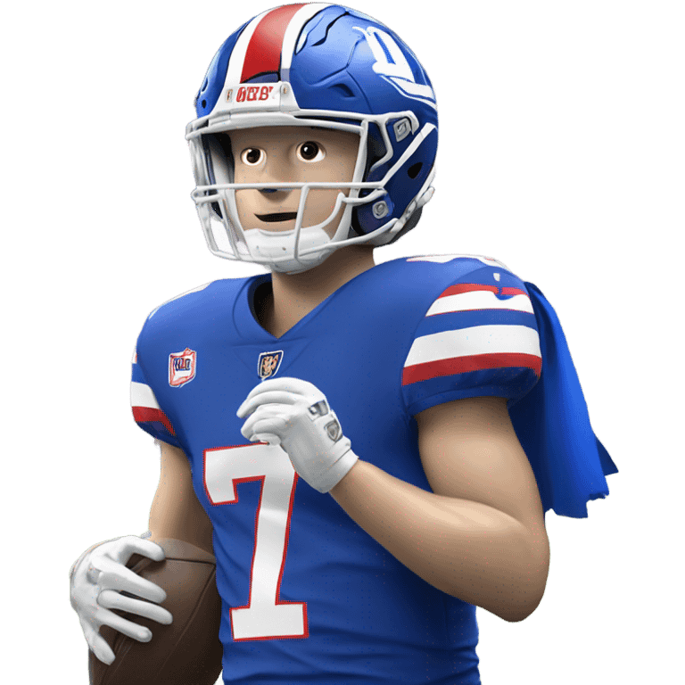 Josh Allen in jersey number 17 holding a trophy emoji