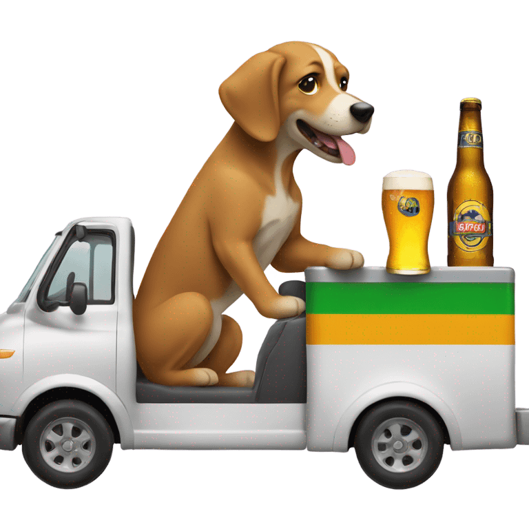 Dog driving a truck drinking a beer emoji