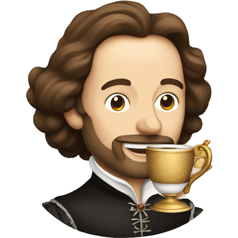 William Shakespeare holds a cup of tea in his hand emoji