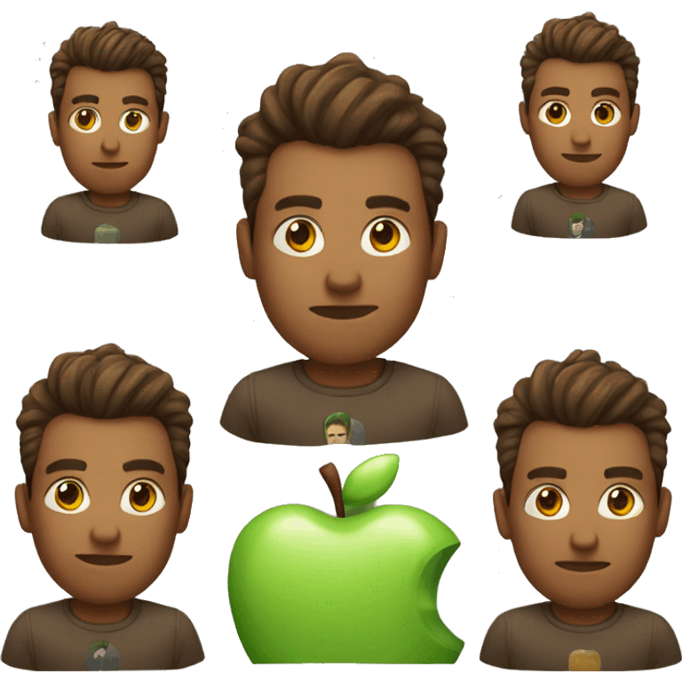 Man wearing Apple logo shirt with brown faux hawk hair working in QA emoji