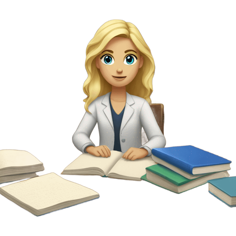 blond girl blue eyes studying on a table emoji