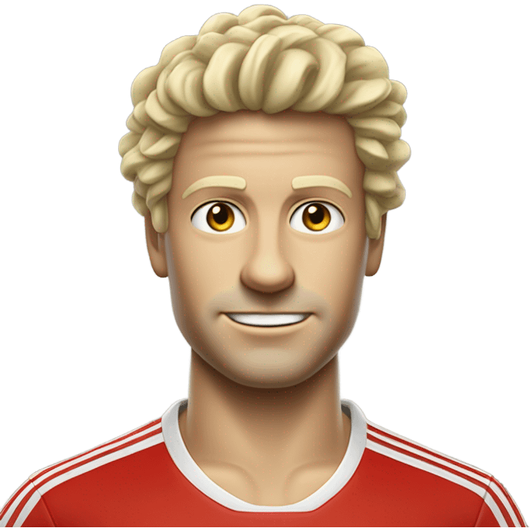 joueur de tennis homme blond avec cheveux frisé qui tiens une seule raquette de tennis rouge habillé en débardeur noir emoji