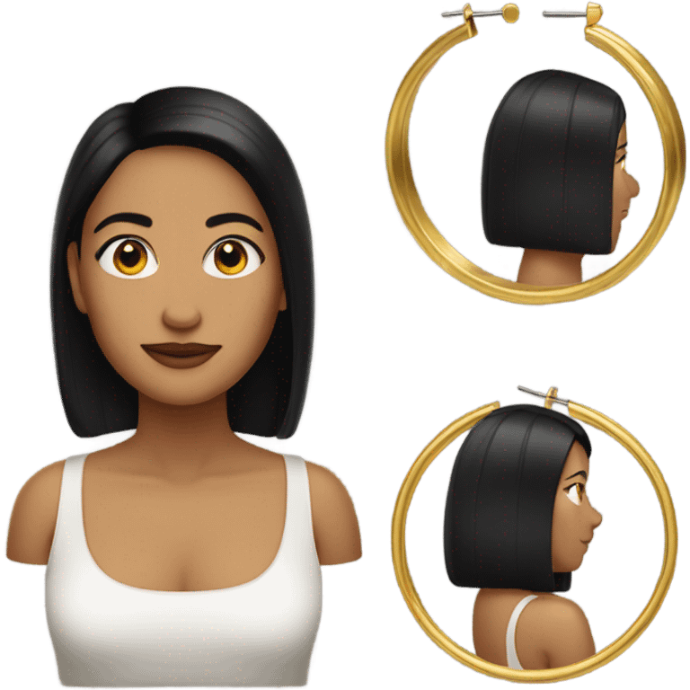 Woman with black straight hair and big gold hoop earrings emoji