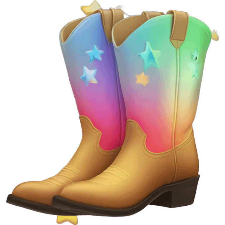 Iridescent gradient cowboy boots with stars emoji