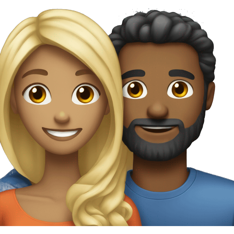 Black bearded man and blonde hair black woman happy together  emoji