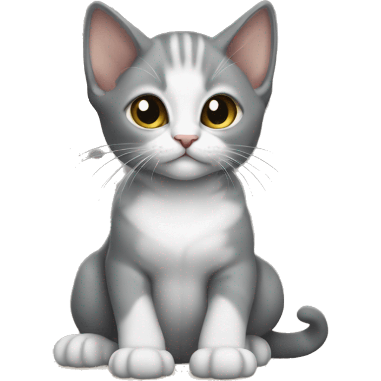 the kitten of the Sphinx breed is gray with a white belly emoji