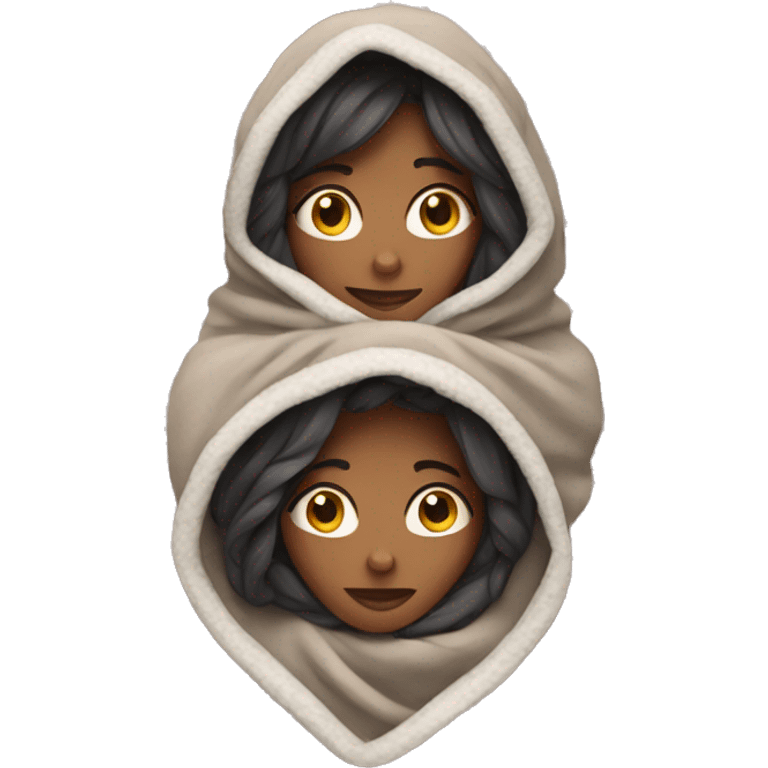 Girl covered in blanket cozy emoji