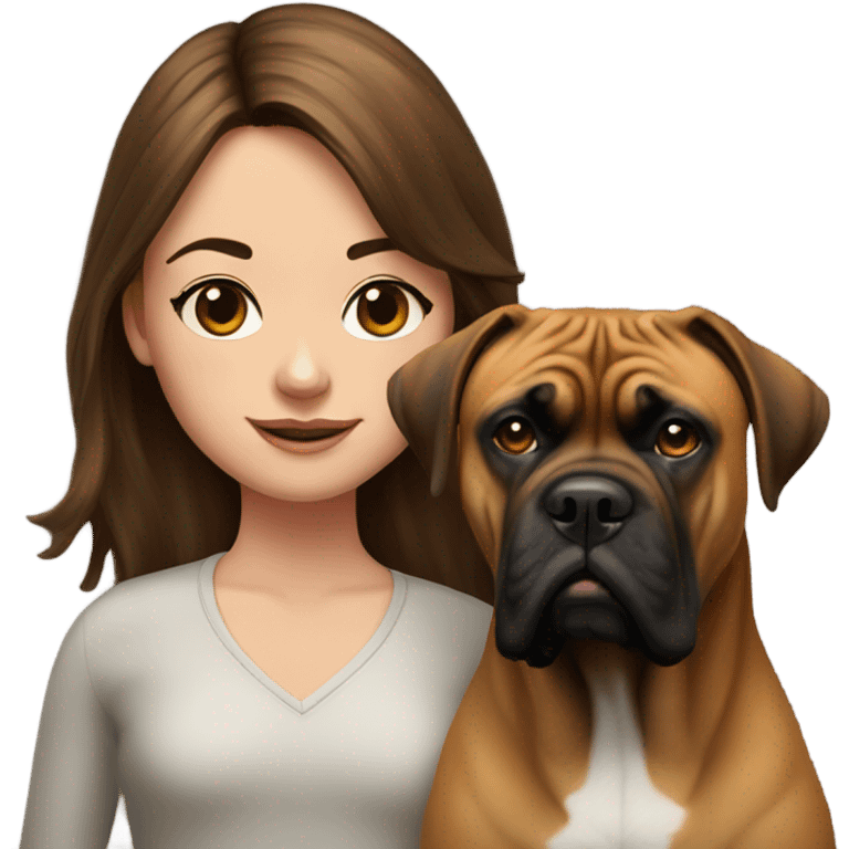 realistic portrait of girl with Brown hair and bullmastiff emoji