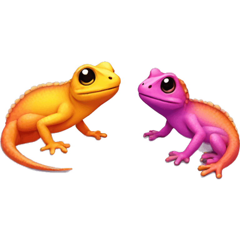 Two Deep Orange pink yellow purple kawaii lizards emoji