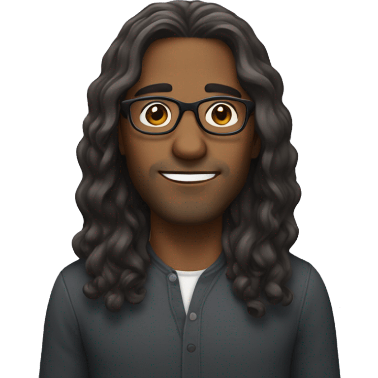 Brown skinned man with long hair with round glasses  emoji