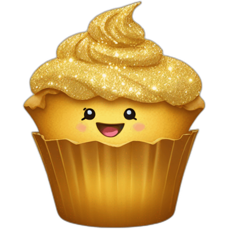 Happy golden sparkly cupcake emoji