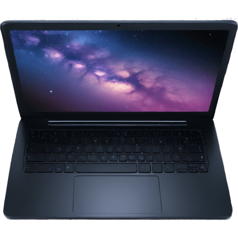 black laptop with galaxy wallpaper emoji