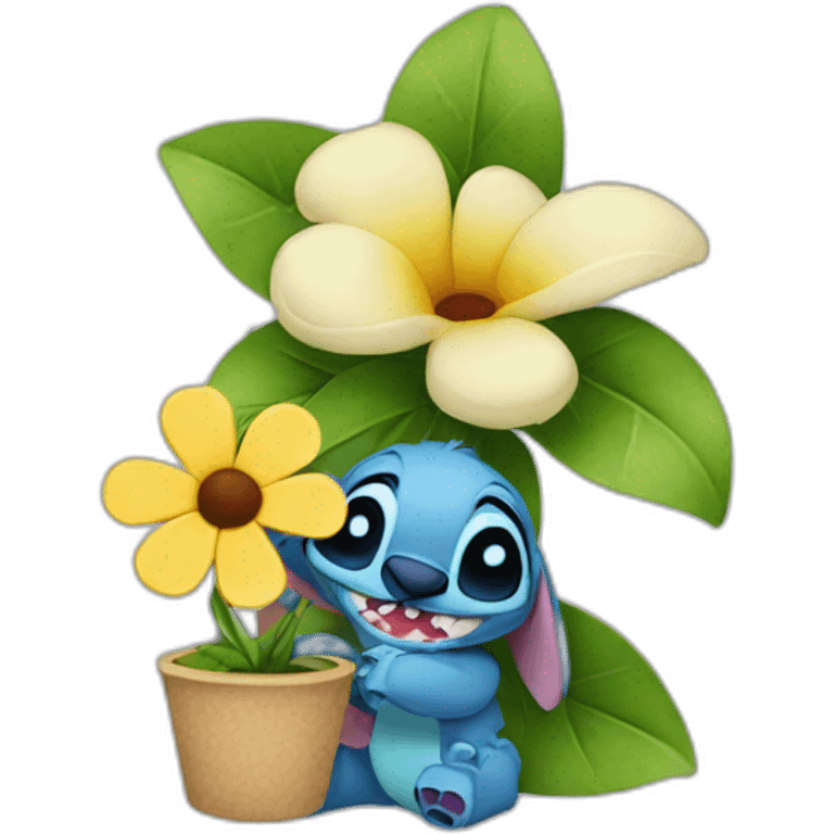 Stitch handing flower emoji