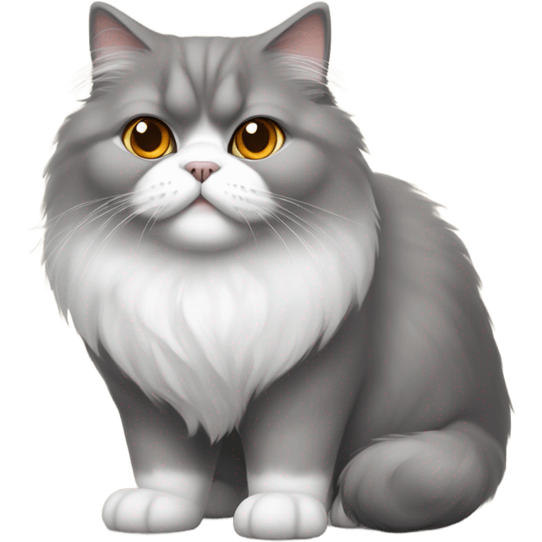 a fat grey and white persion cat with orangey brown eyes  emoji