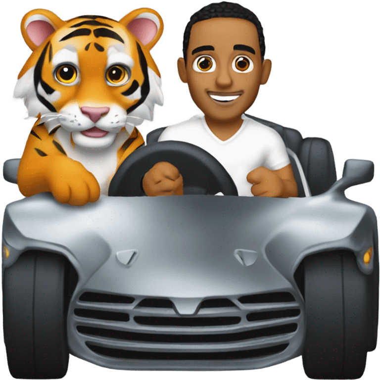 lewis hamilton in his car with his tiger pet emoji