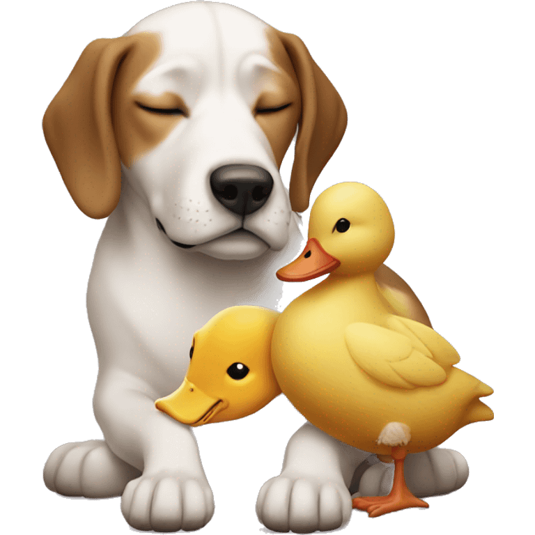 A dog with a duck sleeping together emoji