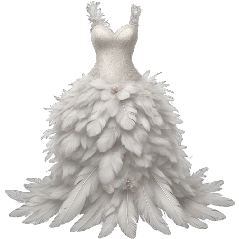 Hyper Realistic ornate Wedding dress displays  with feathers  emoji