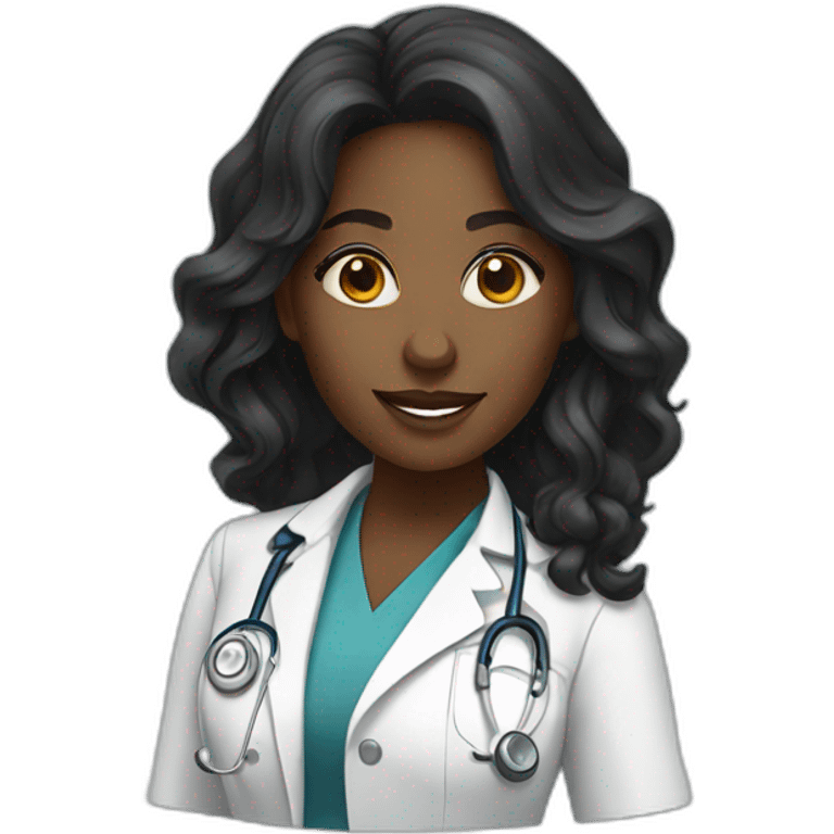 Pretty black female doctor with long wavy hair emoji