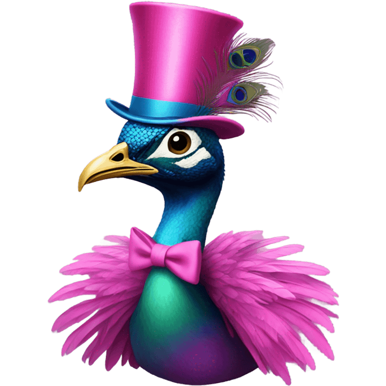 Peacock wearing pink top hat emoji