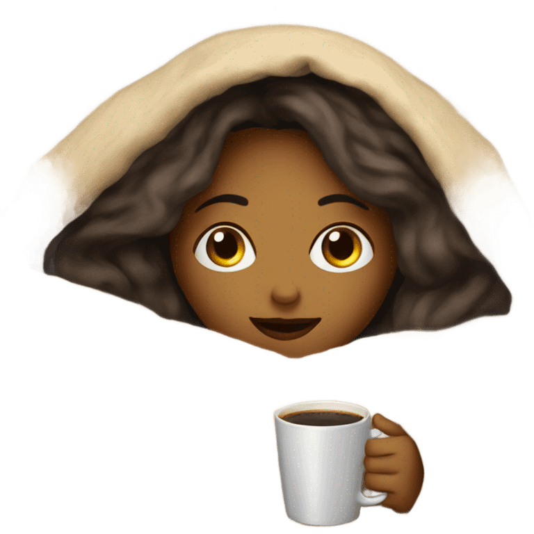 girl inside a blanket sipping coffee eyes closed emoji