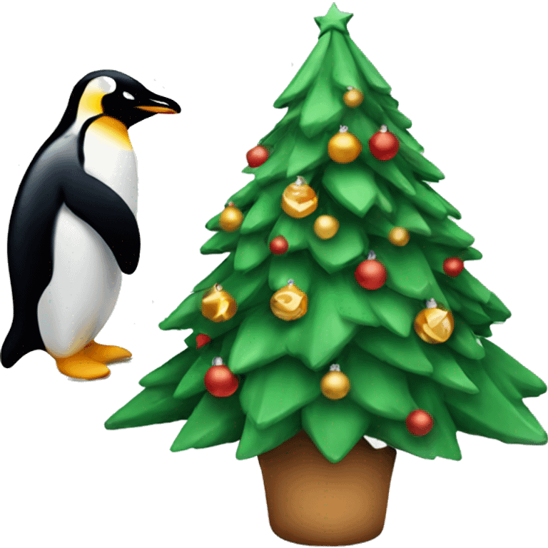 christmas tree with penguin emoji