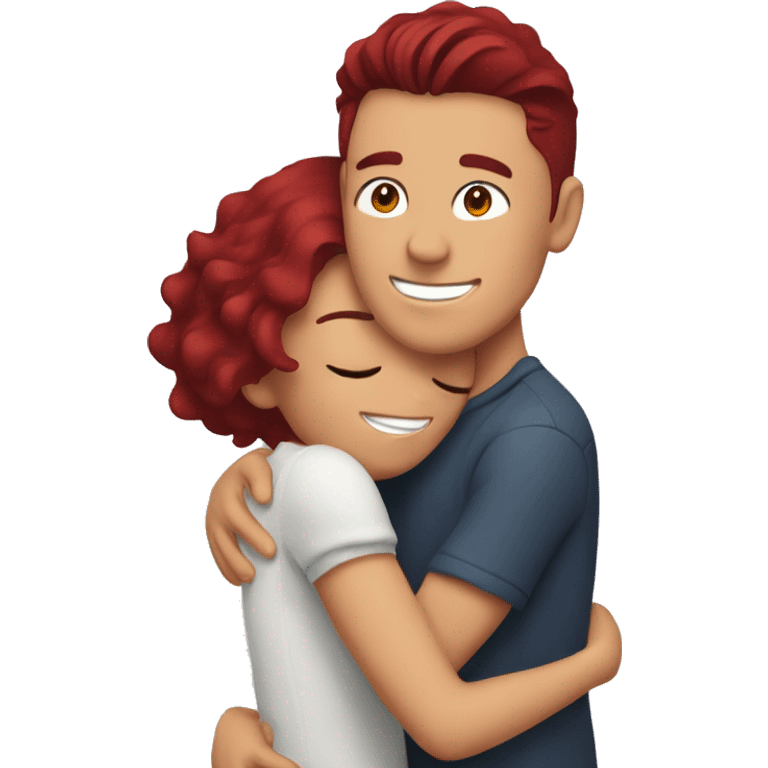 Girl with burgundy hair, hugging her boyfriend intimately emoji