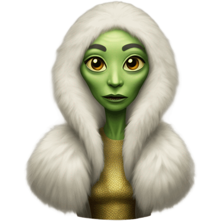 a Reptilian alien woman in fur coat emoji