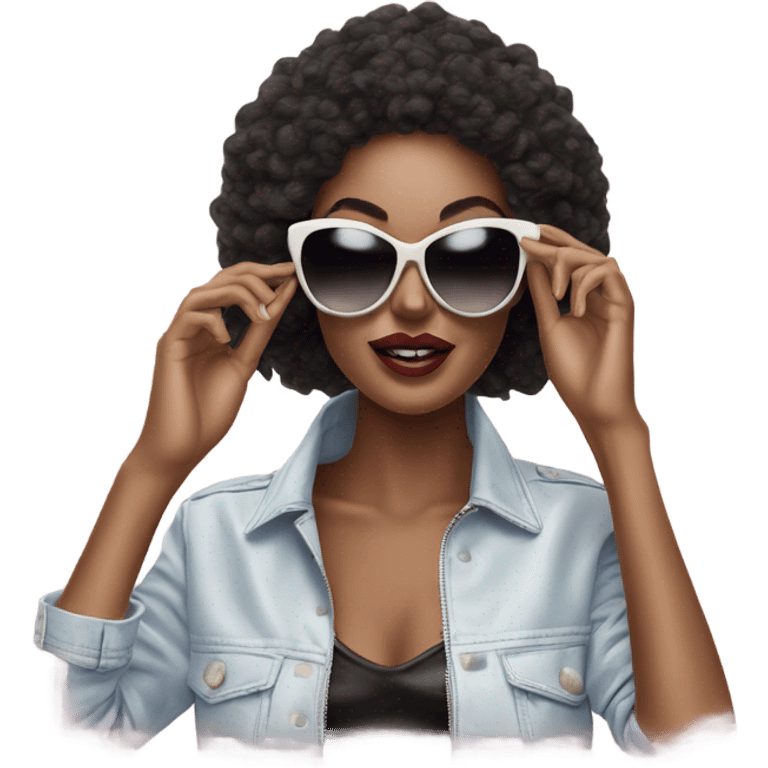 Hyper Realistic beautiful high fashion model putting on sunglasses  emoji