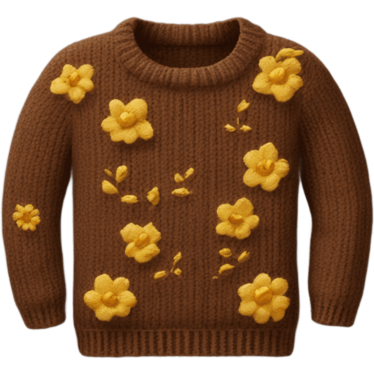 Knit brown sweater with golden blooming design emoji